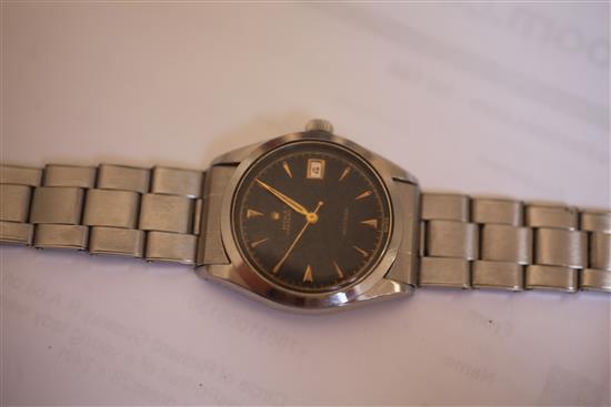 A gentlemans 1950s stainless steel Rolex Oysterdate Precision manual wind wrist watch,